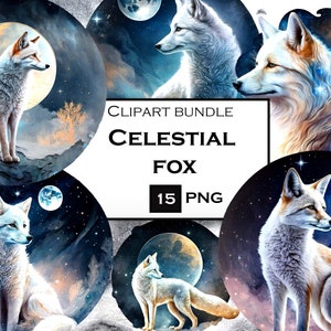 Image clipart galaxie, renard, clipart cosmique, usage commercial, téléchargement immédiat