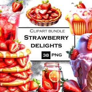 Strawberry Clipart Bundle, Summer Clip Art Bundle, Strawberry PNG Files with Transparent Background for Junk Journals and Scrapbooking