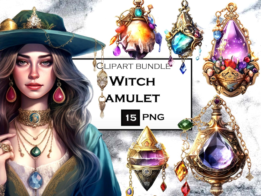 Watercolor Witch Amulet Clipart Bundle: 15 PNG Witchcraft Graphics ...