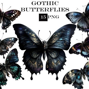 15 PNG Gothic Butterfly Clipart Bundle, Watercolor Butterfly Clip Art PNG Bundle, Butterflies PNG, Commercial Use, Instant Digital Download
