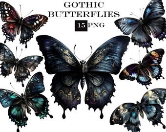 15 PNG Gothic Butterfly Clipart Bundle, Watercolor Butterfly Clip Art PNG Bundle, Butterflies PNG, Commercial Use, Instant Digital Download