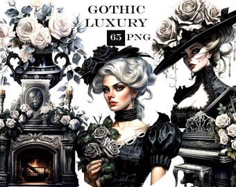 Victorian Witch Clipart PNG Bundle: White Roses (Digital Download)