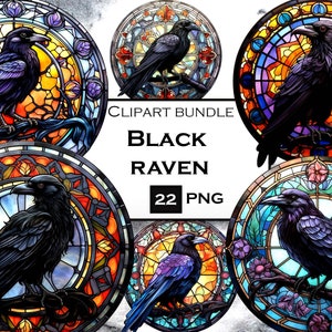 22 PNG Black Raven Clipart Bundle, Mystical Clipart PNG Bundle with Transparent Background for Witchcraft Designs