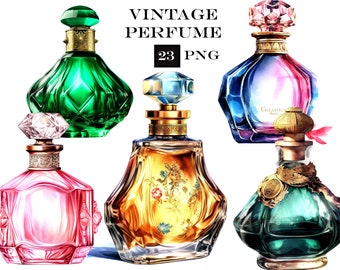 23 PNG Perfume Bottle Clip Art Bundle, Watercolor Perfume Clip Art PNG Bundle, Perfume Bottle SVG, Commercial Use, Instant Digital Download