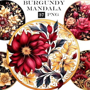 Flower Mandala aquarel clipart bundel, Fantasy clip art PNG-bestanden met transparante achtergrond voor junk journal en scrapbook