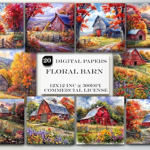 Pack de papiers numériques Grange d'automne, papier journal indésirable, papier de scrapbooking, paquet de papier de téléchargement numérique