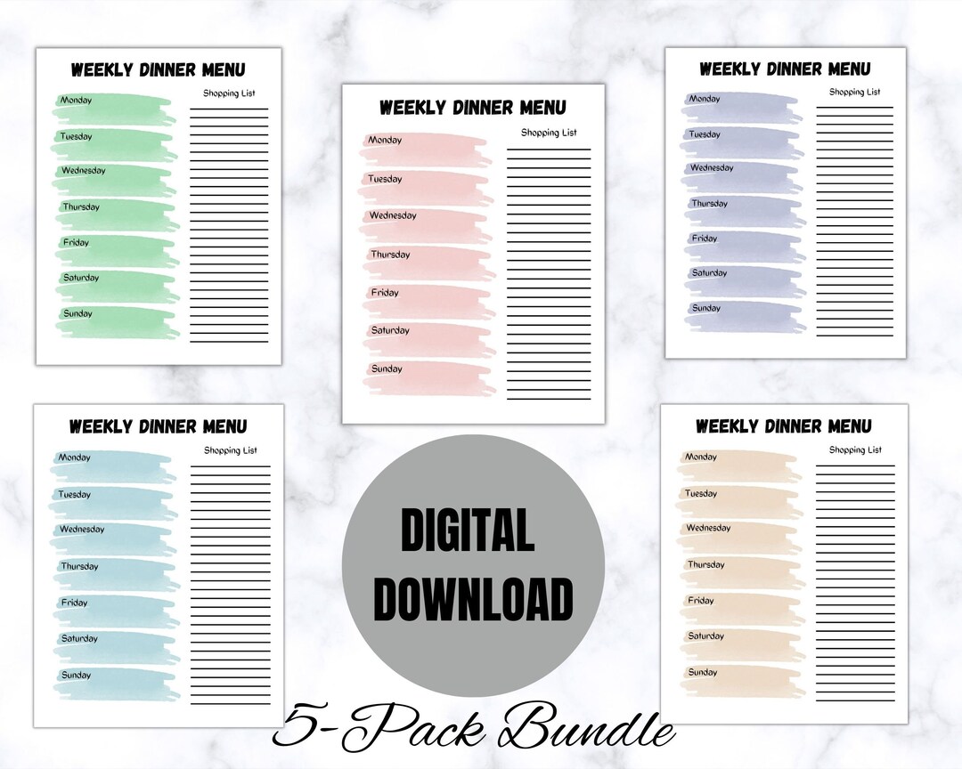 Printable Weekly Meal Planner & Shopping List Bundle - Etsy