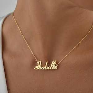 18K Gold Plated 925 Sterling Silver Personalized Handwriting Font with Tiny Heart Name Necklace, Delicate Necklace, Dainty Jewelry Gift