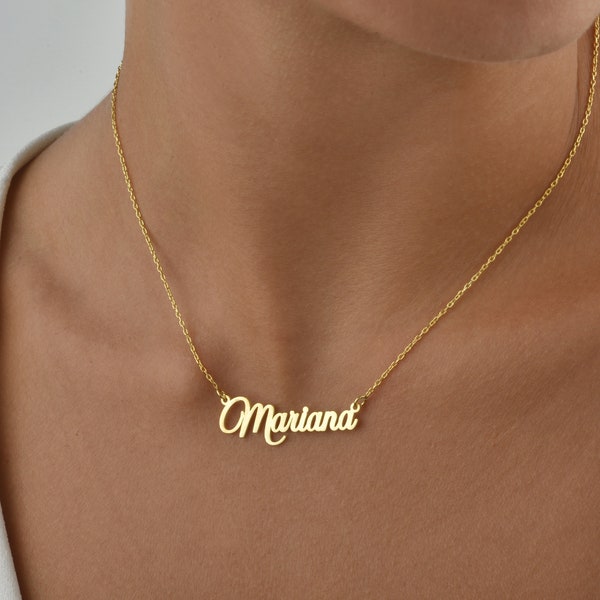 18K Gold Plated 925 Sterling Silver Personalized Cursive Font Name Necklace, Delicate Aesthetic Necklace, Dainty Custom Jewelry Gift