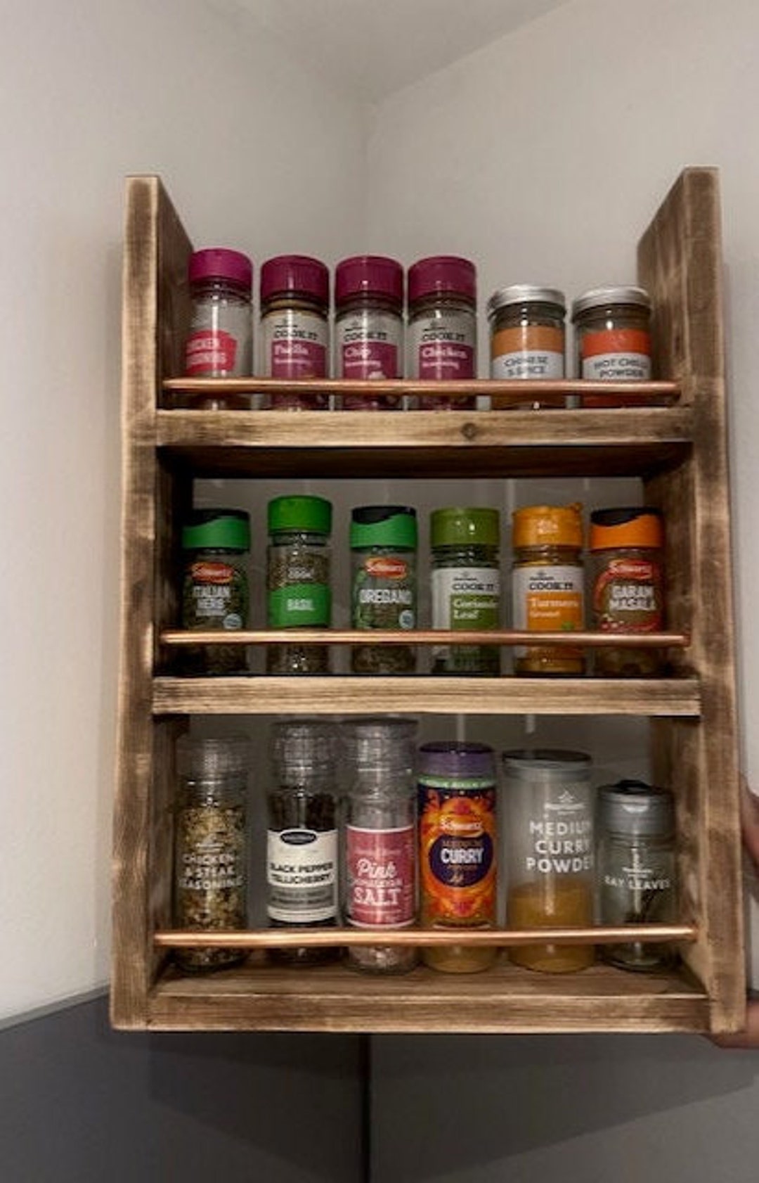 Spice Rack Railing Rustic Wooden Spice Rack With Copper Rails - Etsy