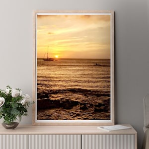Sun Setting on the Caribbean Horizon in Cozumel, Mexico / Digital Wall Art Home Decor