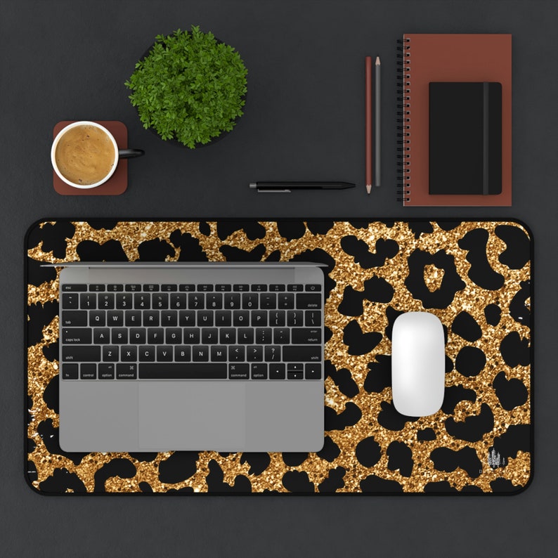 Gold Glitter Leopard Print Desk Mat Etsy