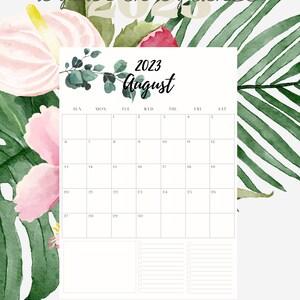 2023 Calendar Printable PDF, Horizontal Floral Handlettering, Monthly ...