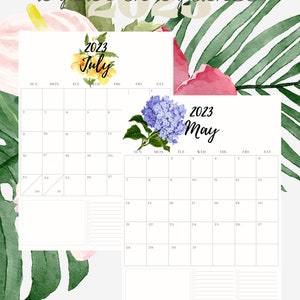 2023 Calendar Printable PDF, Horizontal Floral Handlettering, Monthly ...