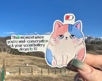 Anti-Social Low Social battery sticker, sarcastic introvert humor, die-cut waterproof vinyl decal water bottle, laptop, planner, notebook