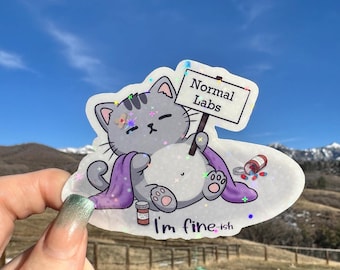 I'm Fine-ish Sarcastic Chronic Illness Warrior Sticker, Kawaii Art, Whimsical Waterproof Vinyl Decal for Water Bottles, Laptops, Planners