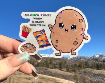 Emotional Support Potato Sticker, Funny Mental Health Gift, Cute Relatable Waterproof Vinyl Decal for Water Bottle Laptop Planner notebook