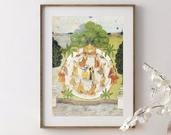 Hindu God Wall Art ,KRISHNA,Krishna and Radha Dancing, Mural Art ,Vintage Art, Indian God, Poster Print, Canvas