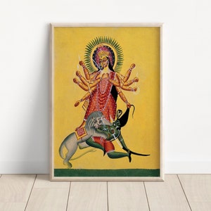 Hindu God Wall Art, Indian Goddess, Durga, Durga kills the demon, Poster Print, Canvas