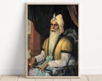 Sikh Art | Maharaja Ranjit Singh  | Sher-e-Punjab |  First Maharaja of the Sikh Empire | Vintage Art Painting | Print | Canvas