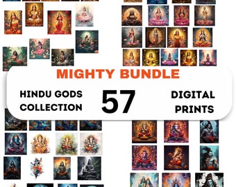 57 Hindu God Gallery Wall Set| MIGHTY BUNDLE | Lakshmi | Saraswati | Krishna | Shiva | Ganesha | Instant Digital Download