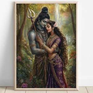 Shiva y Parvati, Dios Shiva, Parvati, Dios hindú Shiv Parvati, Arte Shiv, Dios indio, Arte mural Shiva, Pintura Shiv, Impresión de póster, Lienzo