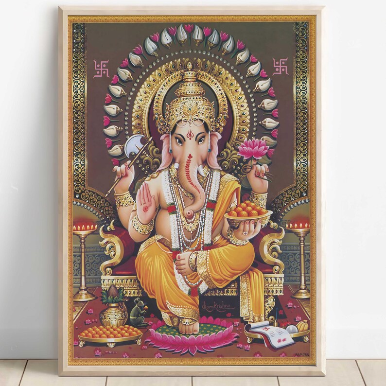 Ganesh, Lord Ganesh, Hindu God Wall Art, Vintage Art, Indian God