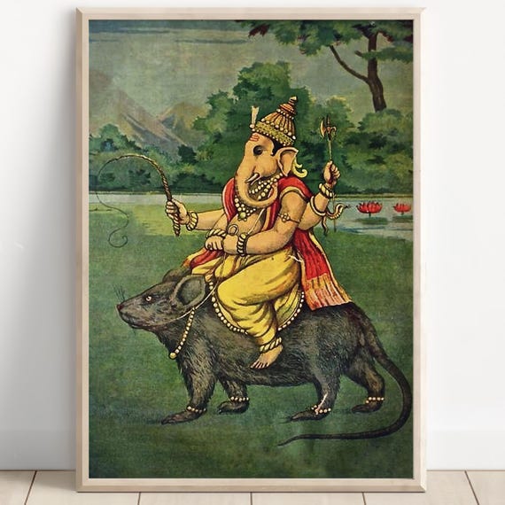 Ganesh, Lord Ganesh, Hindu God Wall Art, Vintage Art, Indian God, Poster Print, Canvas
