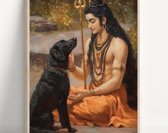 Shiva, Dios Shiva, Shiva con perro, Dios hindú, Arte Shiva, Dios indio, Arte mural de Shiva, Pintura de Shiva, Mahadev, Impresión de póster, Lienzo