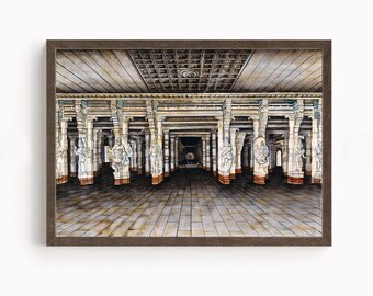 Hall of Thousand Pillars Madurai Poster | Meenakshi Temple Heritage Print | South Indian Architecture | Hindu Sacred Wall Art | Canvas
