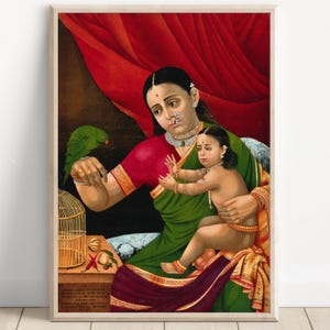 Ram and his mother with a parrot, Ram, Rama, Lord Ram, Hindu God,  Hindu God Wall Art, Indian God, Canvas, Poster Print