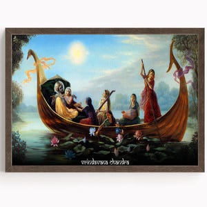 Krishna with Gopis, Krishna, Krishna painting, Lord Krishna, Krishna Art, Vintage Art, Indian God, Poster Print, Canvas