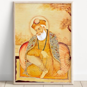 Art sikh | Guru Nanak Dev | Premier gourou sikh de 1469 à 1539 | Peinture d'art vintage | Art religieux | Imprimer | Toile