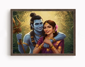 Shiv y Parvati, Dios Shiva, Dios hindú, Arte Shiv, Dios indio, Arte mural de Shiva, Pintura de Shiv, Mahadev, Impresión de póster, Lienzo