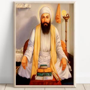 Sikhisk konst | Guru Angad Dev | Den andre sikhiska gurun från 1539 till 1552 | Vintagekonstmålning | Religiös konst | Tryck | Canvas