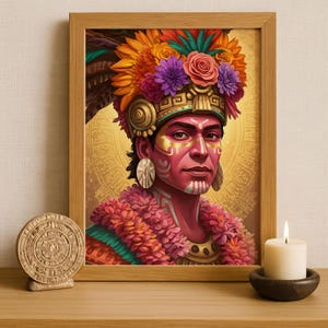 Aztec Wall Art, Xochipilli Art, Aztec God of Art and Music Decor, Aztec Mythology Artwork, Mexican Aztec Art, God of Flowers and Creativity