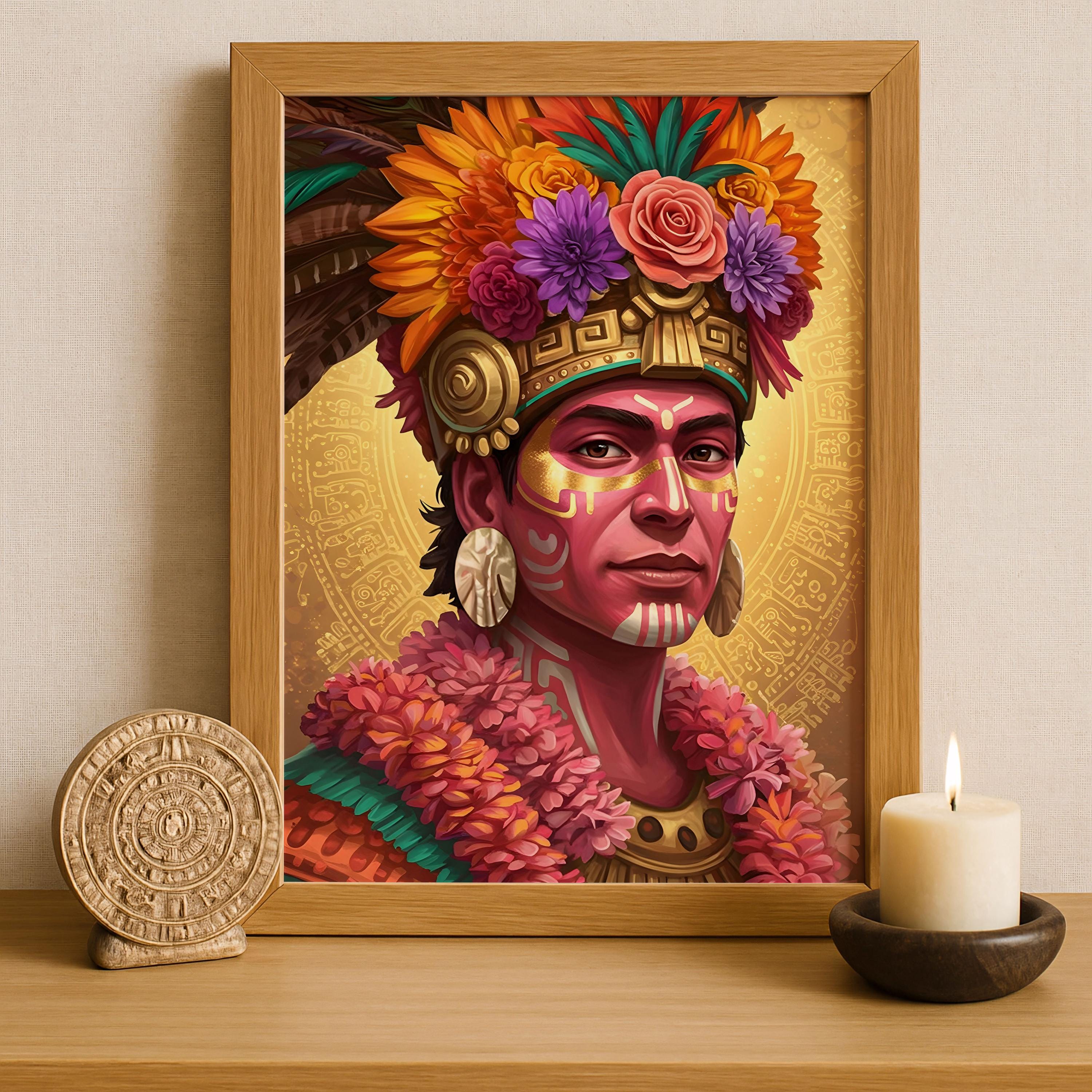 Aztec Wall Art, Xochipilli Art, Aztec God of Art and Music Decor