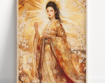 天照大御神プリント、天照大御神アート、天照大御神、日本の太陽の女神
