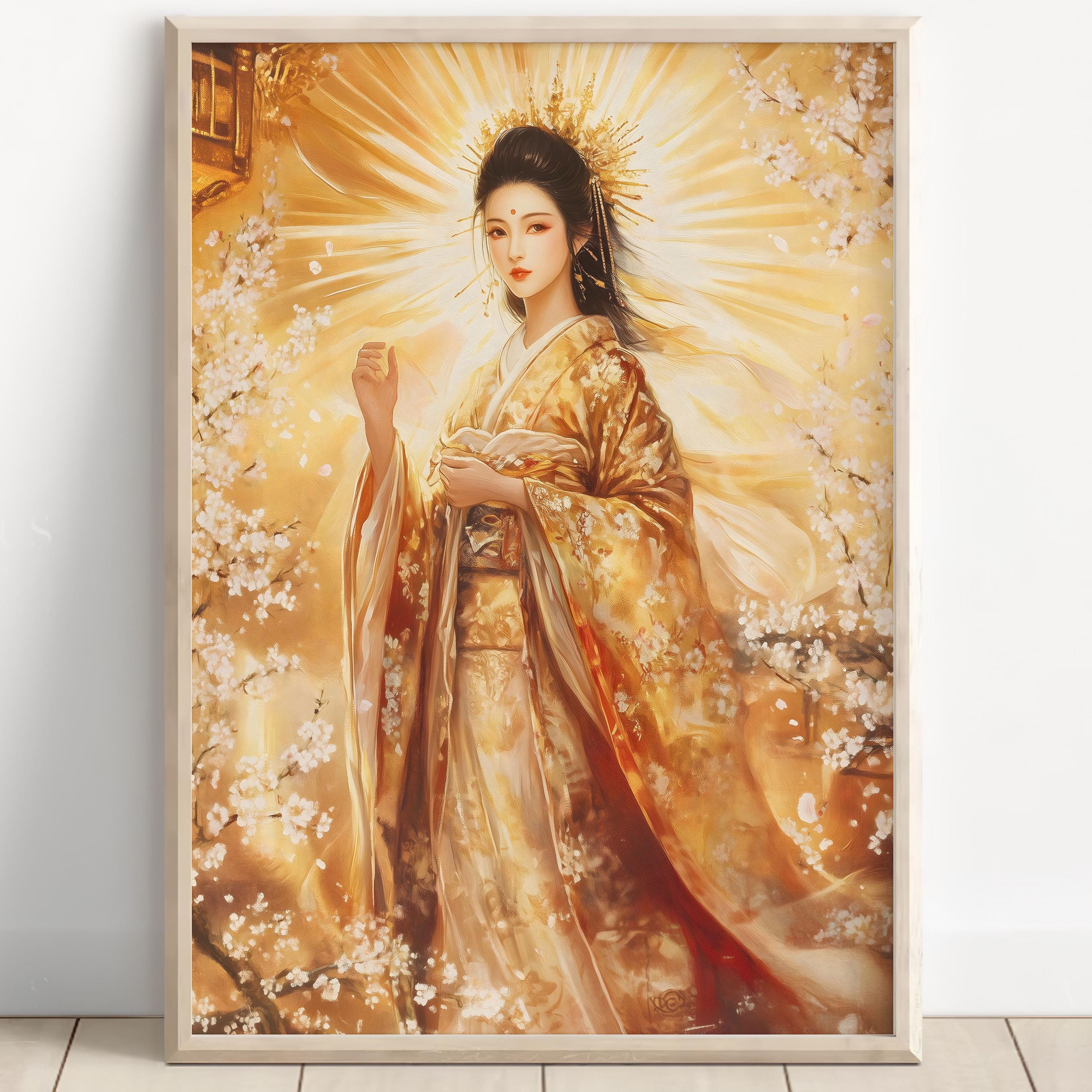 天照大御神プリント、天照大御神アート、天照大御神、日本の太陽の女神