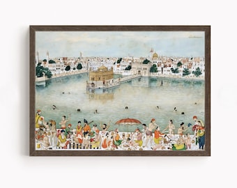 Sikh Art | Golden Temple | Sri Harmandir Sahib | Vintage Art Painting| Art by Bishan Singh Musavar Ambaratsr| Religious Art | Print | Canvas