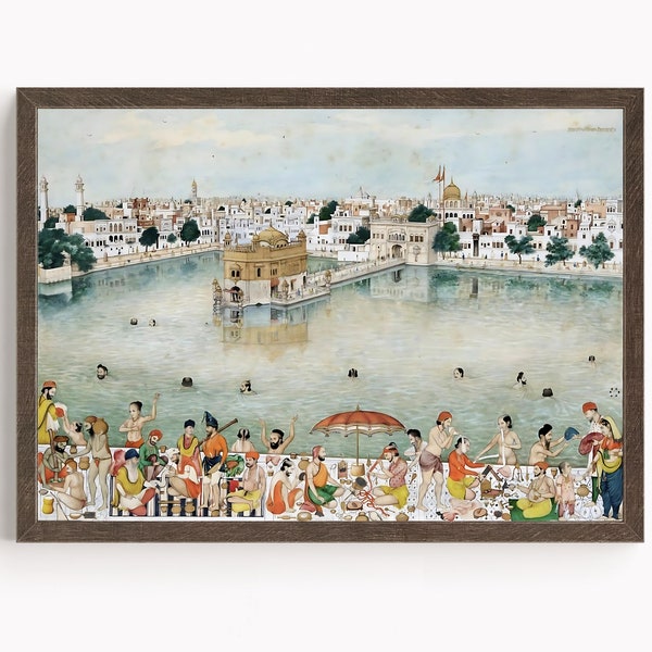 Sikh Art | Golden Temple | Sri Harmandir Sahib | Vintage Art Painting| Art by Bishan Singh Musavar Ambaratsr| Religious Art | Print | Canvas