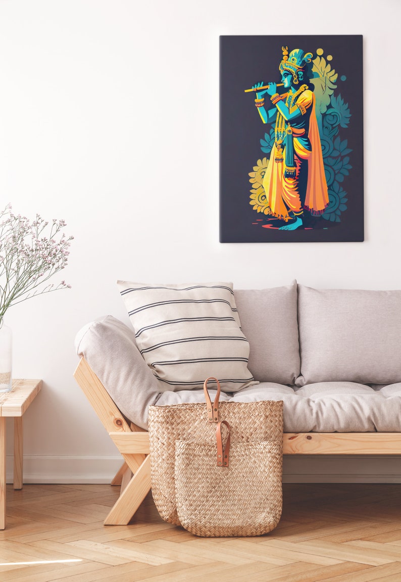 Hindu God Wall Art Indian God Krishna Illustration Wall Art Etsy