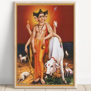 Lord Dattatreya, Brahma, Vishnu and Shiva,  Hindu God, Indian God, Poster Print, Canvas