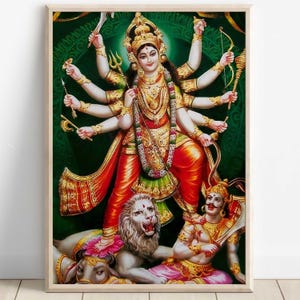 Durga, Goddess Durga, Durga Meditating, Durga Art, Durga Painting, Hindu Goddess Wall Art, Tiger Goddess, Indian God, Poster Print, Canvas