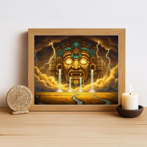 Aztec Wall Art, Tlaloc Art, Aztec God of Rain Decor, Aztec Mythology Artwork, Mexican Aztec Art, God of Water and Fertility