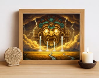 Aztec Wall Art, Tlaloc Art, Aztec God of Rain Decor, Aztec Mythology Artwork, Mexican Aztec Art, God of Water and Fertility