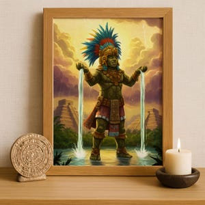 Aztec Wall Art, Tlaloc Art, Aztec God of Rain Decor, Aztec Mythology Artwork, Mexican Aztec Art, God of Water and Fertility