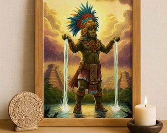 Aztec Wall Art, Tlaloc Art, Aztec God of Rain Decor, Aztec Mythology Artwork, Mexican Aztec Art, God of Water and Fertility