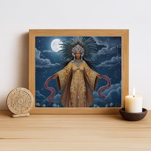 Aztec Wall Art, Coyolxauhqui Art, Aztec Moon Goddess Decor, Aztec Mythology Artwork, Mexican Aztec Art, Goddess of the Moon