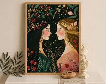 Persephone and Demeter Wall Art, Greek Goddess, Greek Mythology Print, Divine Feminine, Greek Mythology Poster, Demeter Canvas